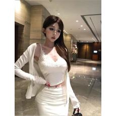 批发玉裳庭光 早秋显瘦遮肉显身材高级感蕾丝<b class='q'>吊带</b>长袖开衫半身裙套装
