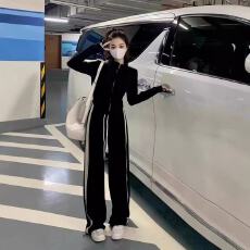 批发2025春秋新款高档休闲运动套装高级时尚撞色开衫卫衣阔<b class='q'>两件套</b>套装