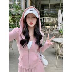 批发休闲运动风套装2025早秋新款修身连帽拉链开衫阔腿<b class='q'>裤</b><b class='q'>春秋款</b>两件套