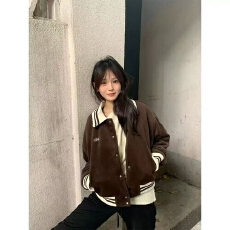 批发2025秋季新款字母设计感翻领<b class='q'>夹克</b>上衣韩版宽松百搭休闲棒球服外套