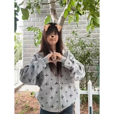 批发十字架开衫宽松新款美式满印<b class='q'>外套</b>潮牌新品设计感慵懒宽松连帽上衣