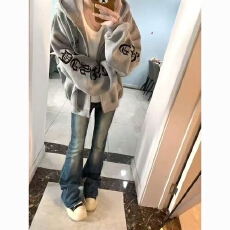 美式刺绣字母连帽卫衣女秋冬新款宽松休闲街头情侣拉链外套国潮牌