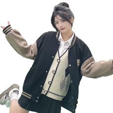 批发黑色棒球服女春秋季2025新款美式复古学院风<b class='q'>宽松</b>vintage夹克外套