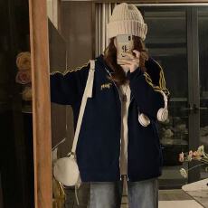 批发早春秋冬新款美式立领<b class='q'>开衫</b><b class='q'>卫衣</b>外套女时尚百搭宽松休闲加绒上衣潮