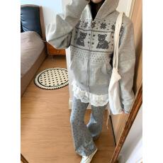 批发【原版做工+后包】韩系小熊灰色连帽卫衣女早秋季<b class='q'>短款</b>拉链<b class='q'>开衫</b>