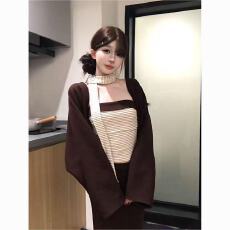 批发撞色<b class='q'>条纹</b>吊带背心慵懒开衫外套女秋冬高级感套装鱼尾<b class='q'>半身裙</b>