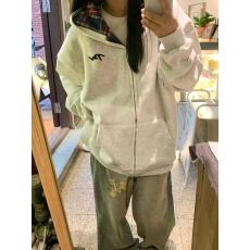 批发新款拼接格子连帽<b class='q'>开衫</b>卫衣女秋冬季宽松休闲百搭oversize上衣