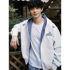 批发春秋潮牌重磅薄款开衫连帽卫衣<b class='q'>男</b>百搭高街设计感帅气情侣拉链外套