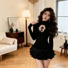 批发莫尔代棉暗黑哥特十字架镂空微透修身打底<b class='q'>蓬蓬</b>蛋糕裙时尚套装