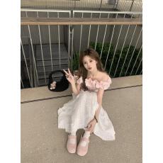 批发原版质量原版做法法式甜美风一字肩短袖<b class='q'>衬衫</b>女夏季收腰<b class='q'>修身</b>