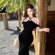 批发性感荡领挂脖吊带连衣裙女名媛气质修身宴会晚<b class='q'>礼服</b>包臀长裙