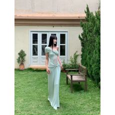 批发扭结斜肩<b class='q'>连衣裙</b>女装夏季辣妹性感裙子设计感蕾丝拼接气质<b class='q'>包臀</b>长裙