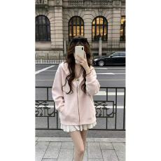 批发<b class='q'>甜美</b>风粉色kitty猫满刺绣拉链连帽卫衣外套女慵懒宽松小个子外套