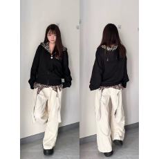 批发美式复古街头豹纹连帽卫衣<b class='q'>女</b>春秋冬季加绒加厚宽松开衫外套