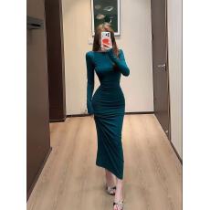 批发法式气质一字肩连衣裙女早秋季性感纯欲绝美修身收腰包臀<b class='q'>裙子</b>