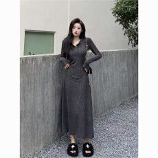 批发修身复古正肩长袖针织连衣裙女装秋冬打底裙秋爆款
