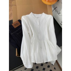 批发法式甜美温柔风提花刺绣立领衬衫女<b class='q'>秋</b>季气质漂亮白色褶皱长袖上衣