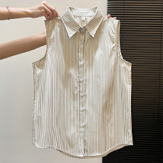 批发翻领条纹无袖衬衫背心女冬季叠穿毛衣内搭可外穿打底<b class='q'>职业</b>通勤春秋