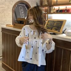 批发复古刺绣短袖上衣纯色百搭中长款A字