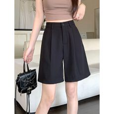 批发五分休闲短裤夏季女装复古气质直筒裤高腰宽松阔腿裤子