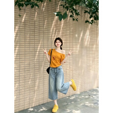 批发美式复古七分牛仔裤女夏季<b class='q'>高腰</b>宽松显瘦八分中裤阔腿直筒五分<b class='q'>短裤</b>