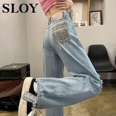 批发浅色破洞阔腿牛仔<b class='q'>裤</b>女<b class='q'>夏季</b>新款高腰显瘦垂感拖地<b class='q'>裤</b>直筒<b class='q'>裤</b>子潮