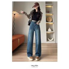 批发阔腿<b class='q'>牛仔裤</b>女2025年新款高腰显瘦宽松拖地大码窄版直筒裤子ins潮