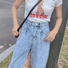 批发<b class='q'>牛仔</b>裤女直筒宽松新款韩版高腰百搭显瘦显高萝卜<b class='q'>哈伦</b>裤子秋