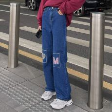 批发非实拍刺绣牛仔<b class='q'>裤</b>女新款<b class='q'>韩版</b>高腰显瘦宽松学生百搭直筒阔腿长<b class='q'>裤</b>潮