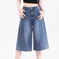 批发美式复古阔腿牛仔7分裤女夏季新款高腰宽松休闲显瘦<b class='q'>时尚</b>百搭