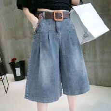 批发阔腿牛仔中裤女七分裤夏装薄款新品<b class='q'>时尚</b>宽松显瘦五分裤休闲直筒潮