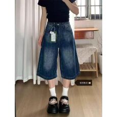 批发美式复古水洗阔腿牛仔裤女2026新款高腰宽松显瘦垂感直筒七分<b class='q'>裤子</b>