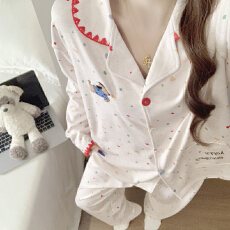 批发M-5XL仿棉开衫长袖长裤春秋季睡衣空调衣夏天家居服可外穿衣