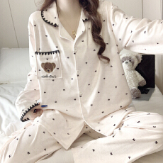 批发M-5XL仿棉开衫长袖长裤春秋季睡衣空调衣夏天家居服可外穿衣