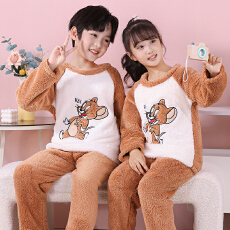 爱丽#冬季儿童睡衣珊瑚绒秋冬法兰绒中大童女孩男童卡通家居服