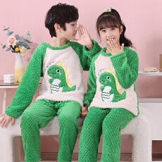 爱丽#冬季儿童睡衣珊瑚绒秋冬法兰绒中大童女孩男童卡通家居服