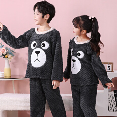 爱丽#冬季儿童睡衣珊瑚绒秋冬法兰绒中大童女孩男童卡通家居服