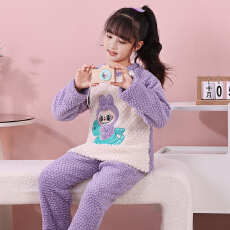 爱丽#冬季儿童睡衣珊瑚绒秋冬法兰绒中大童女孩女童卡通家居服