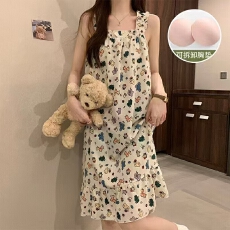 批发爱丽#爆款带胸垫<b class='q'>睡衣</b>女夏季泡泡棉吊带少女甜美<b class='q'>可爱</b>可外穿睡裙