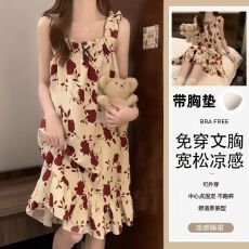 批发爱丽#爆款带胸垫<b class='q'>睡衣</b>女夏季泡泡棉吊带少女甜美<b class='q'>可爱</b>可外穿睡裙