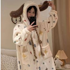批发2025 派对小狗睡袍女冬季珊瑚绒加厚保暖女士<b class='q'>可爱</b>睡衣家居服
