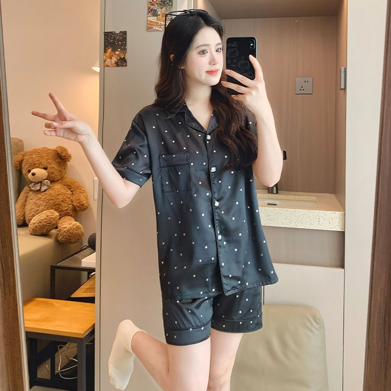 BY33046# 抖音小红书直播夏季冰丝简约无胸垫两件套睡衣女士学生家居服套装 服裝批發女裝批發服飾貨源