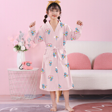 批发【利鑫】春秋季儿童长袖6535棉带纽扣浴袍男孩女中大童睡衣家居服