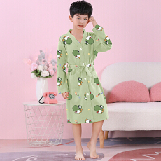 批发利鑫春秋季儿童长袖6535棉带纽扣浴袍男孩女中大童睡衣家居服