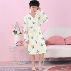 批发利鑫春秋季儿童长袖6535棉带纽扣浴袍男孩女中大童睡衣家居服