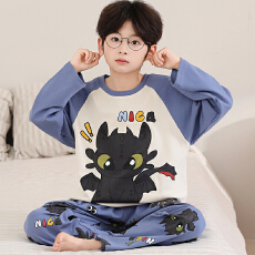 批发利鑫<b class='q'>春</b>秋季儿童长袖圆领6535棉男孩女童中大童睡衣套装家居服