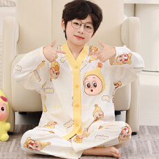 批发利鑫春秋儿童长袖云朵棉V领<b class='q'>开衫</b>中大童男女孩睡衣套装家居服