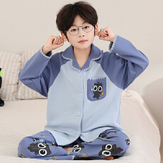 批发【利鑫】春秋儿童长袖6535棉翻领中大童男女孩<b class='q'>开衫</b>睡衣套装家居服