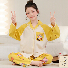 批发利鑫春秋儿童长袖6535棉翻领中大童男女孩<b class='q'>开衫</b>睡衣套装家居服