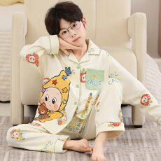 批发利鑫<b class='q'>春</b>秋季儿童长袖翻领6535棉男孩女童中大童睡衣套装家居服